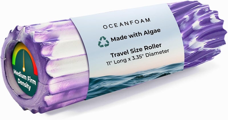 Oceanfoam Ripple Travel Foam Roller (11" x 3.35") Firm Mini Foam Roller for Physical Therapy, Deep Tissue Massage, Back Pain - High Density, Ergonomic Wave Textured - Yoga, Exercise (Purple Marbled) - Image 1